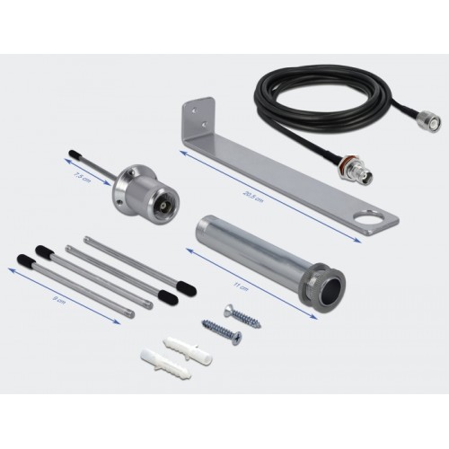 Delock LPWAN 868 MHz Antenna TNC jack 3 dBi omnidirectional fixed with connection cable RG-58 C/U 3 m wall mounting outdoor silv