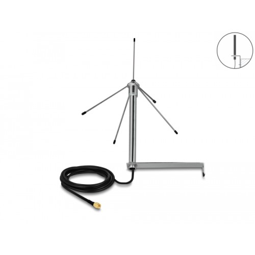 Delock 433 MHz Antenna SMA plug 3 dBi omnidirectional fixed with connection cable RG-58 C/U 3 m wall mounting outdoor silver