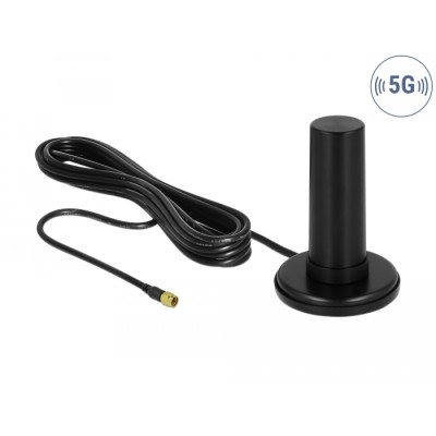 Delock 5G LTE Antenna SMA plug 0 - 3 dBi fixed omnidirectional with magnetic base and connection cable RF195 3 m outdoor black