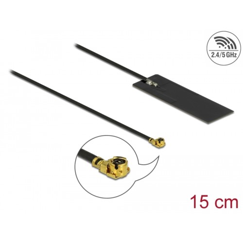Delock WLAN 802.11 ac/ax/a/h/b/g/n Antenna MHF® I plug 2 - 4 dBi 15 cm PCB internal self adhesive