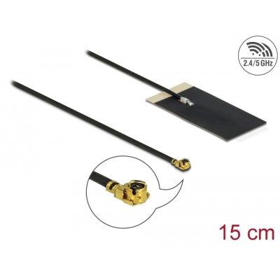 Delock WLAN 802.11 ac/ax/a/h/b/g/n Antenna MHF® I plug 2.7 - 3.0 dBi 1.13 15 cm FPC internal self adhesive