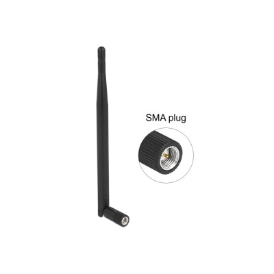 Delock LPWAN 863 MHz - 928 MHz Antenna SMA plug 1.64 dBi omnidirectional with tilt joint black