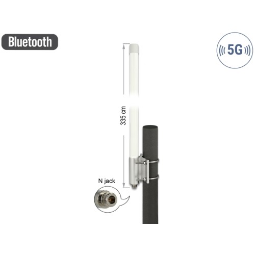 Delock 5G LTE Antenna N jack -2.14 - 2.93 dBi 33.5 cm fixed wall and pole mounting omnidirectional outdoor white