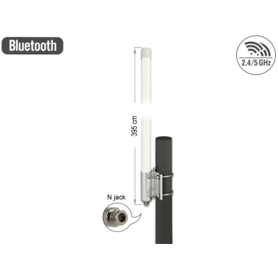 Delock WLAN Dual Band 802.11 ac/ax/a/b/g/n Antenna N jack 6.2 - 8.0 dBi 39.5 cm omnidirectional fixed wall and pole mount outdoo