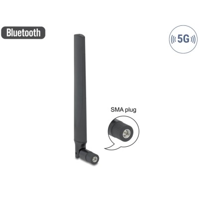 Delock 5G LTE Antenna SMA plug -3.3 - 1.3 dBi omnidirectional with tilt joint black