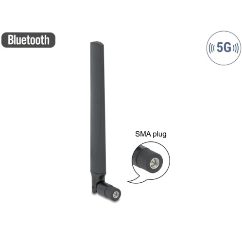 Delock 5G LTE Antenna SMA plug -3.3 - 1.3 dBi omnidirectional with tilt joint black