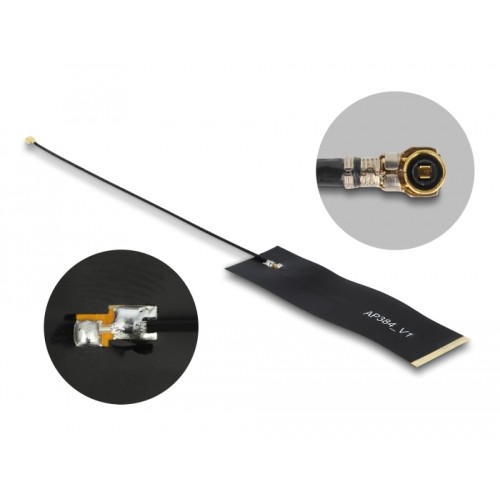 Delock LoRa Antenna 863 - 928 MHz MHF® 4 plug 1.68 dBi 15 cm 1.13 FPC black self adhesive