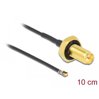 Delock Antenna Cable RP-SMA jack bulkhead to MHF® 4L LK plug 1.37 10 cm thread length 10 mm splash proof