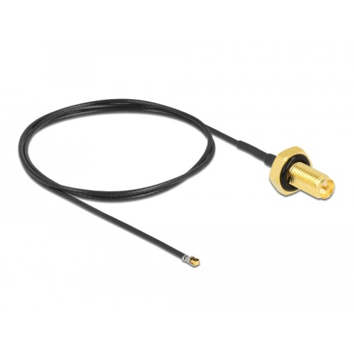 Delock Antenna Cable RP-SMA jack bulkhead to I-PEX Inc., MHF® 4L LK plug 1.37 50 cm thread length 10 mm splash proof