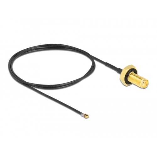 Delock Antenna Cable SMA jack bulkhead to I-PEX Inc., MHF® 4L LK plug 1.37 50 cm thread length 10 mm splash proof