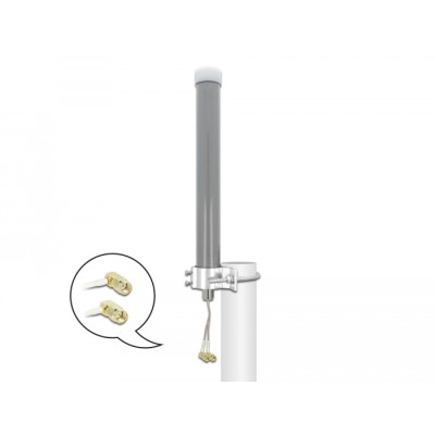 Delock Multiband LTE WLAN 2.4 GHz Antenna 1 x SMA plug 1 x RP-SMA plug 2 - 3 dBi 2 x 20 cm RG-178 omnidirectional outdoor grey