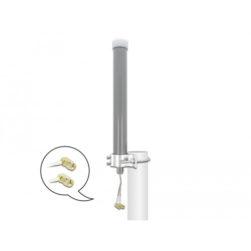 Delock Multiband LTE WLAN 2.4 GHz Antenna 1 x SMA plug 1 x RP-SMA plug 2 - 3 dBi 2 x 20 cm RG-178 omnidirectional outdoor grey