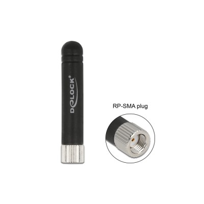 Delock WLAN 802.11 b/g/n Antenna RP-SMA plug 1.7 - 3.7 dBi omnidirectional fixed with flexible material black