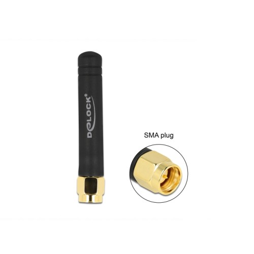 Delock LPWAN 868 MHz Antenna SMA plug 1.6 dBi omnidirectional fixed black