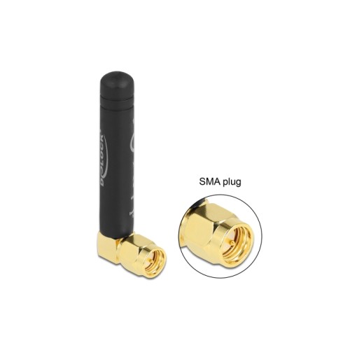 Delock LPWAN 868 MHz Antenna SMA plug 90° 1.6 dBi omnidirectional fixed black