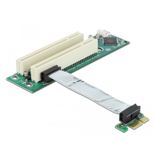 Delock Riser Card PCI Express x1  2 x PCI with flexible cable 9 cm left insertion