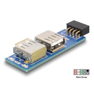 Delock USB pin header female > 2 x USB 2.0 female - left / right 2