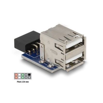 Delock USB pin header female > 2 x USB 2.0 female - up