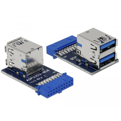 Delock USB 3.0 Pin Header female > 2 x USB 3.0 female – up, stacked