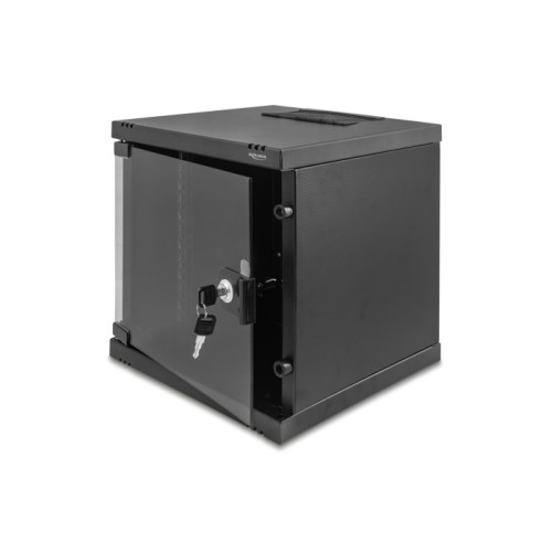 Delock 10″ Network Cabinet 6U with glass door for stand or wall mounting, 240 mm depth, load capacity 30 kg, 330 x 312 x 300 mm,
