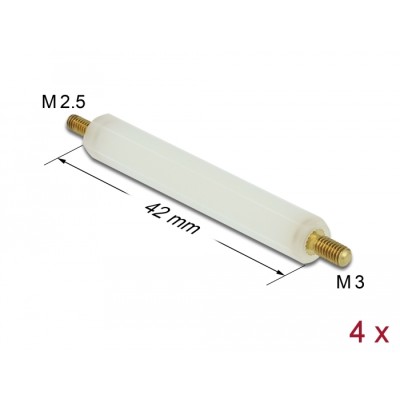 Delock Standoff M2.5 x M3, hexagon, outside / outside, 42 mm natural 4 pcs