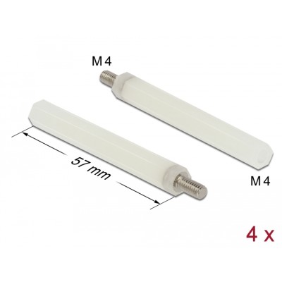 Delock Standoff M4 x M4, hexagon, inside / outside, 57 mm natural 4 pcs