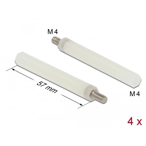 Delock Standoff M4 x M4, hexagon, inside / outside, 57 mm natural 4 pcs