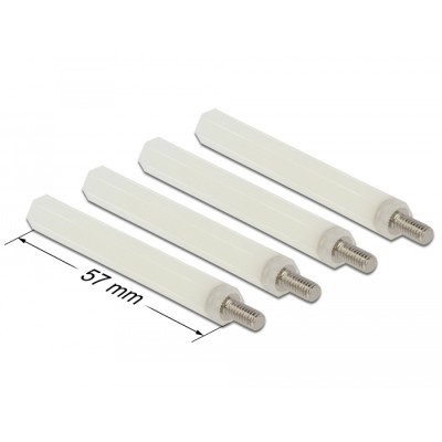 Delock Standoff M4 x M4, hexagon, inside / outside, 57 mm natural 4 pcs 2