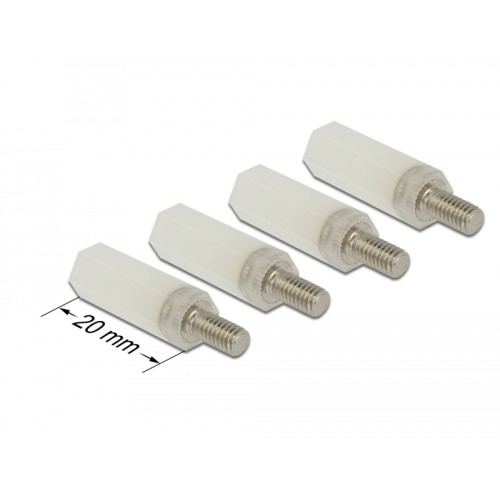 Delock Standoff M4 x M4, hexagon, inside / outside, 20 mm natural 4 pcs