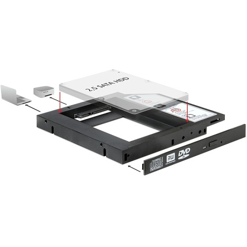 Delock Slim SATA 5.25″ Installation Frame (13 mm) for 1 x 2.5″ SATA HDD up to 9.5 mm