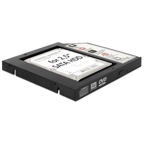 Delock Slim SATA 5.25″ Installation Frame (13 mm) for 1 x 2.5″ SATA HDD up to 9.5 mm