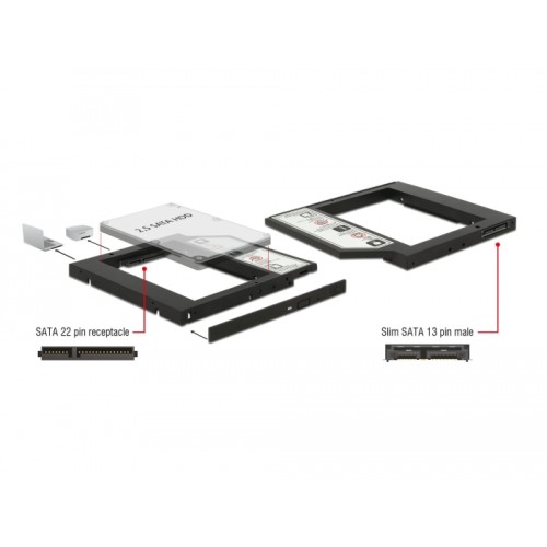 Delock Slim SATA 5.25″ Installation Frame (10 mm) for 1 x 2.5″ SATA HDD up to 9.5 mm
