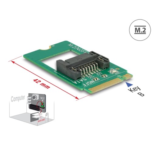 Delock Adapter M.2 Key B male  SATA 7 pin - Form Factor 2242