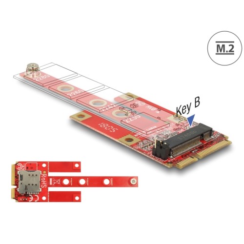 Delock Converter Mini PCIe > M.2 Key B slot + Micro SIM slot
