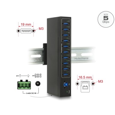 Delock External Industry Hub 10 x USB 3.0 Type-A with 20 kV ESD protection