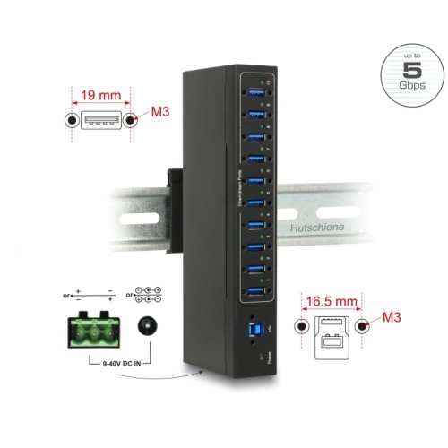 Delock External Industry Hub 10 x USB 3.0 Type-A with 20 kV ESD protection