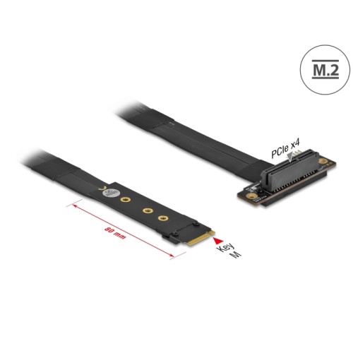 Delock M.2 Key M to PCIe x4 NVMe Adapter angled with 20 cm cable