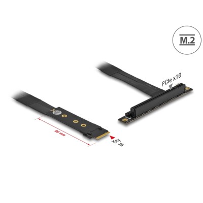 Delock M.2 Key M to PCIe x16 NVMe Adapter angled with 20 cm cable