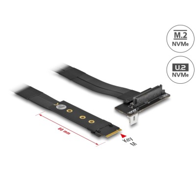 Delock M.2 Key M to U.2 SFF-8639 NVMe Adapter angled with 20 cm cable