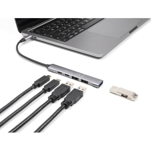Delock 4 Port Slim USB Type-C™ Hub with 1 x USB 10 Gbps Type-A + 2 x USB 2.0 Type-A + 1 x USB 2.0 USB Type-C™ and PD 95 W