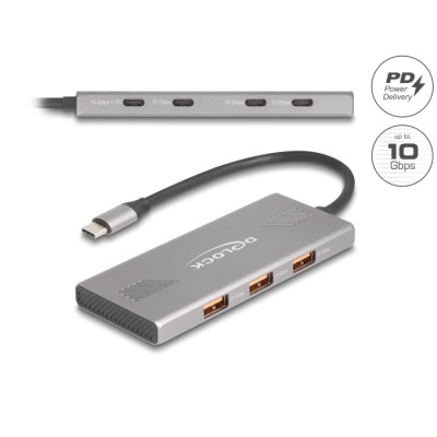 Delock 7 Port USB Hub 10 Gbps with 4 x USB Type-C™ female and 3 x USB Type-A female with PD 80 W