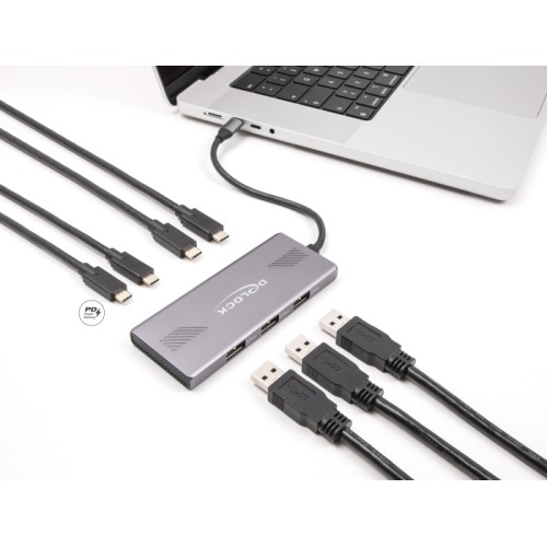 Delock 7 Port USB Hub 10 Gbps with 4 x USB Type-C™ female and 3 x USB Type-A female with PD 80 W