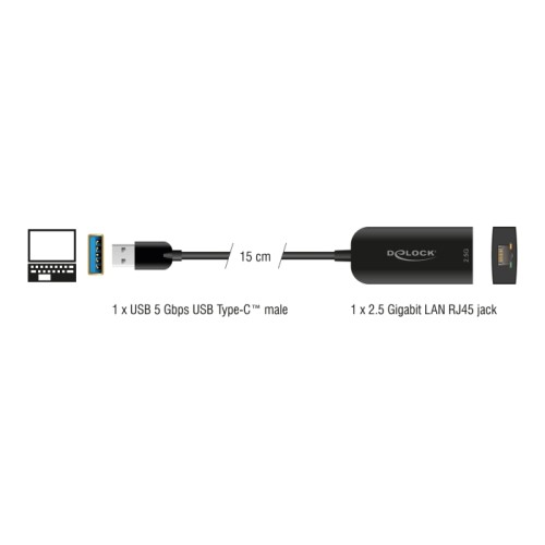 Delock USB Type-A Network Adapter 2.5 Gigabit LAN 1 x RJ45 ASIX