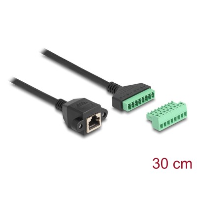 Delock RJ45 Cable Cat.6 female to Terminal Block Adapter for built-in 30 cm 2-part