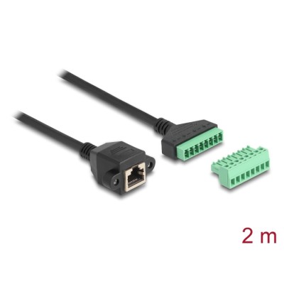 Delock RJ45 Cable Cat.6 female to Terminal Block Adapter for built-in 2 m 2-part