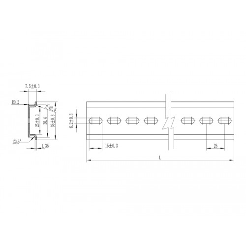 Delock DIN Rail 35 x 7.5 mm (50 cm) Aluminium