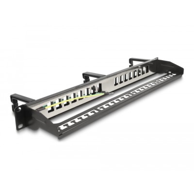 Delock 19″ Keystone Patch Panel 16 port with 3 hooks and strain relief 1U black 2