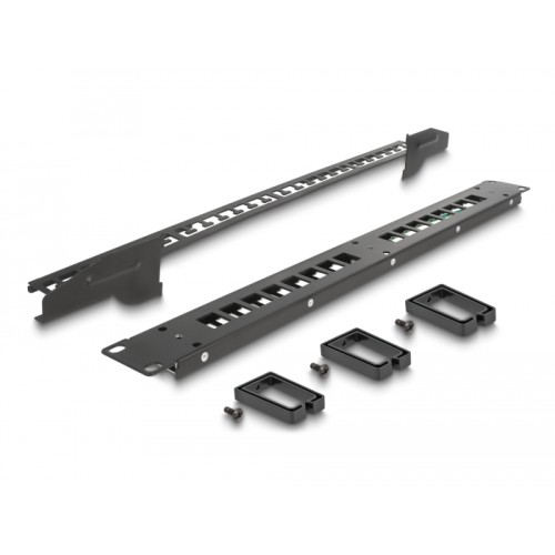 Delock 19″ Keystone Patch Panel 16 port with 3 hooks and strain relief 1U black