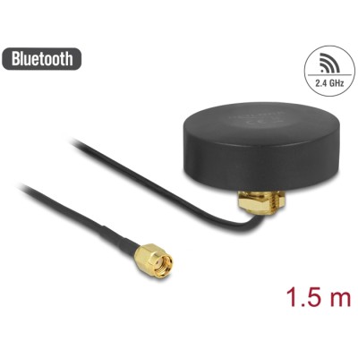 Delock WLAN 802.11 b/g/n Antenna RP-SMA plug 2 dBi fixed omnidirectional with connection cable RG-174 1.5 m outdoor black