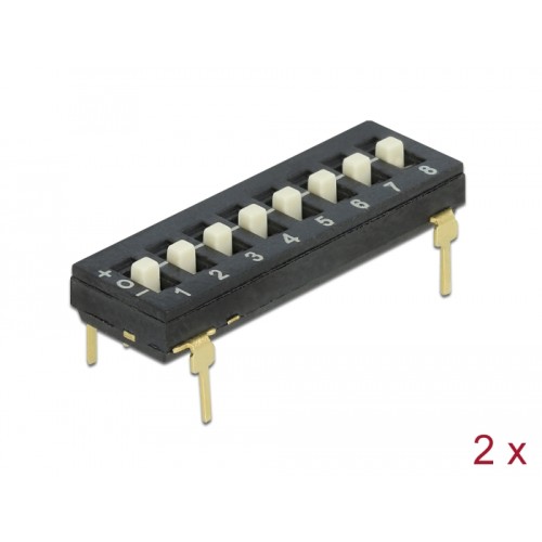 Delock DIP switch Tri-State 8-digit 2.54 mm pitch THT vertical black 2 pieces